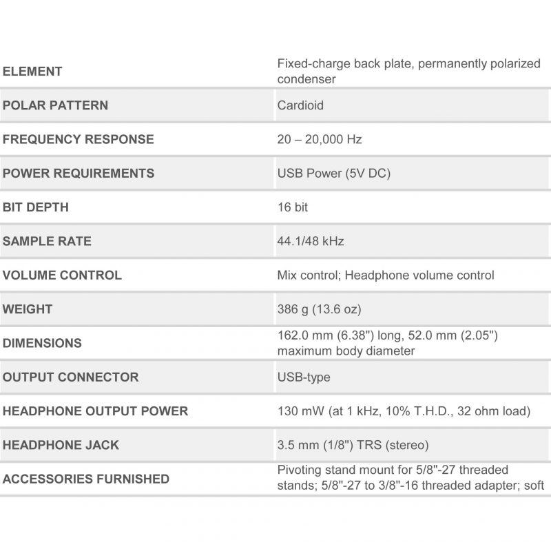 AT2020 Side-Address Condenser Microphone Specs